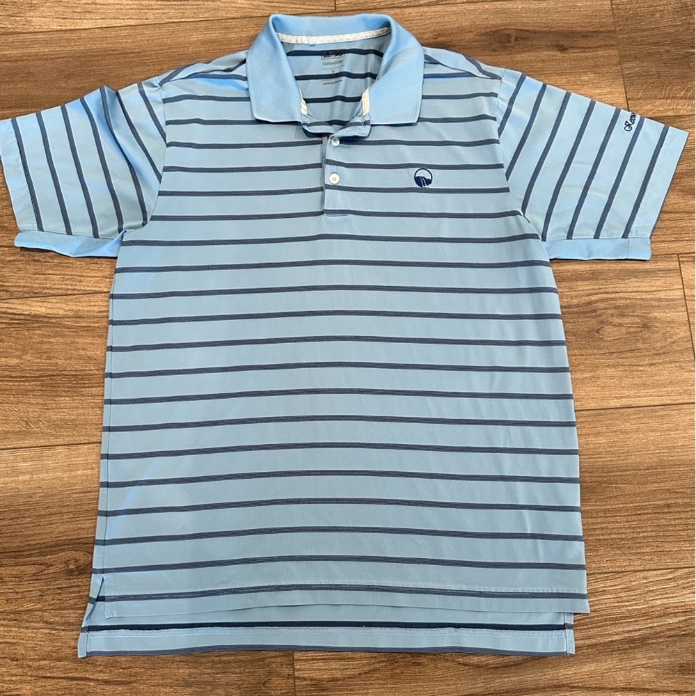 Men’s Adidas Blue Striped Dry Fit Golf Performance Shirts Size Medium